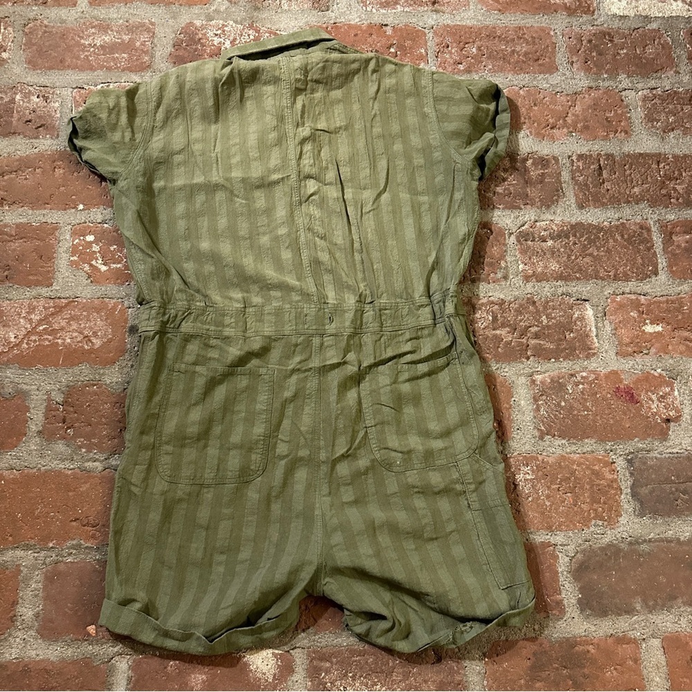 Easel Safari Utility Military Cotton Romper Jumpsuit Olive Green Striped Medium - Picture 8 of 15
